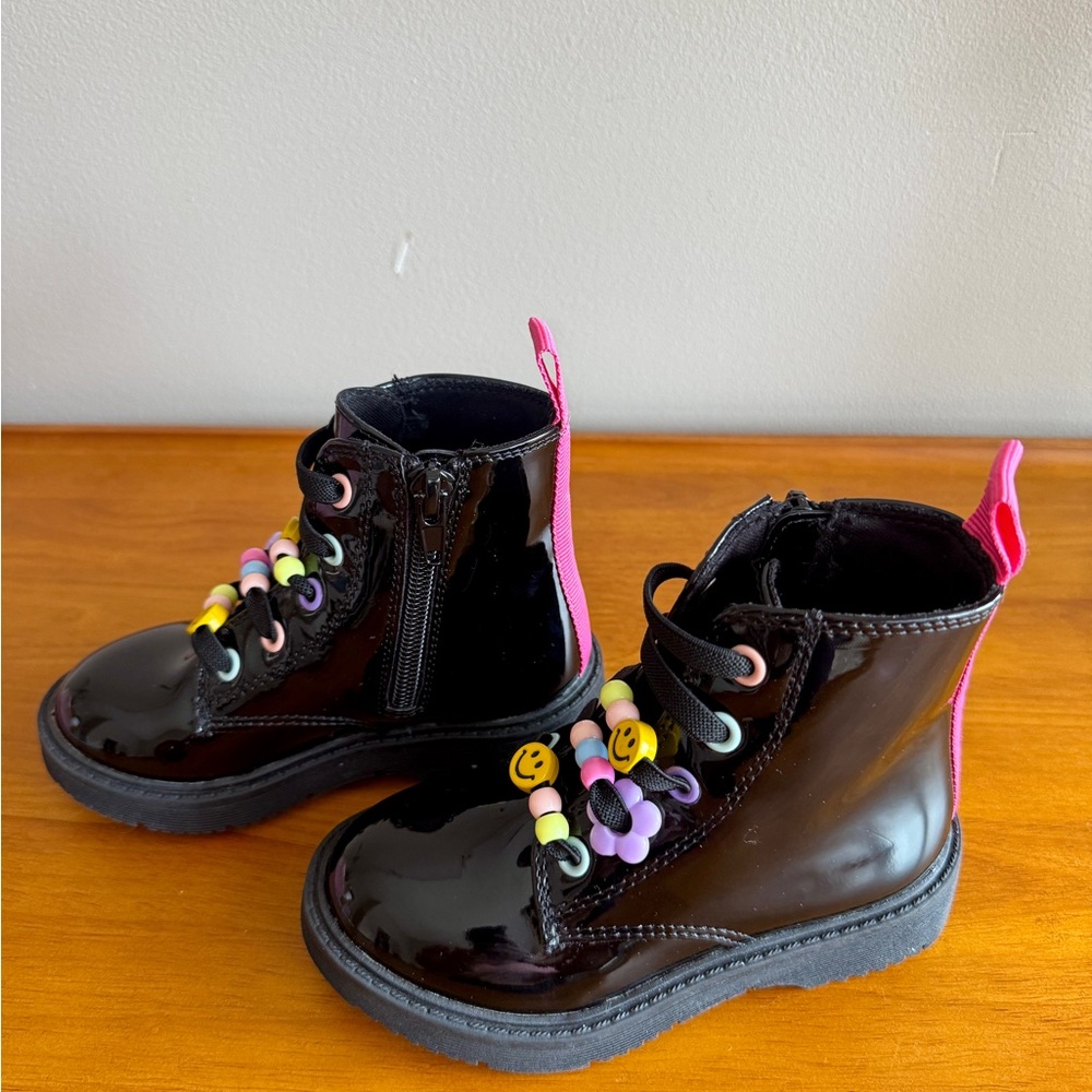 Tucker + Tate Kids Black Patent Combat Boots with Colorful Bead Details